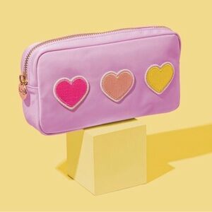 Stoney Clover Lane Flamingo Pink Hearts Patches Small Pouch NWT SCL Bag